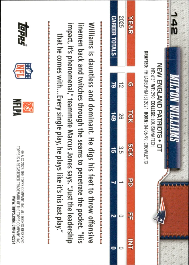 Milton Williams card back