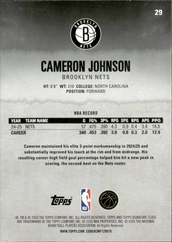 Cameron Johnson card back