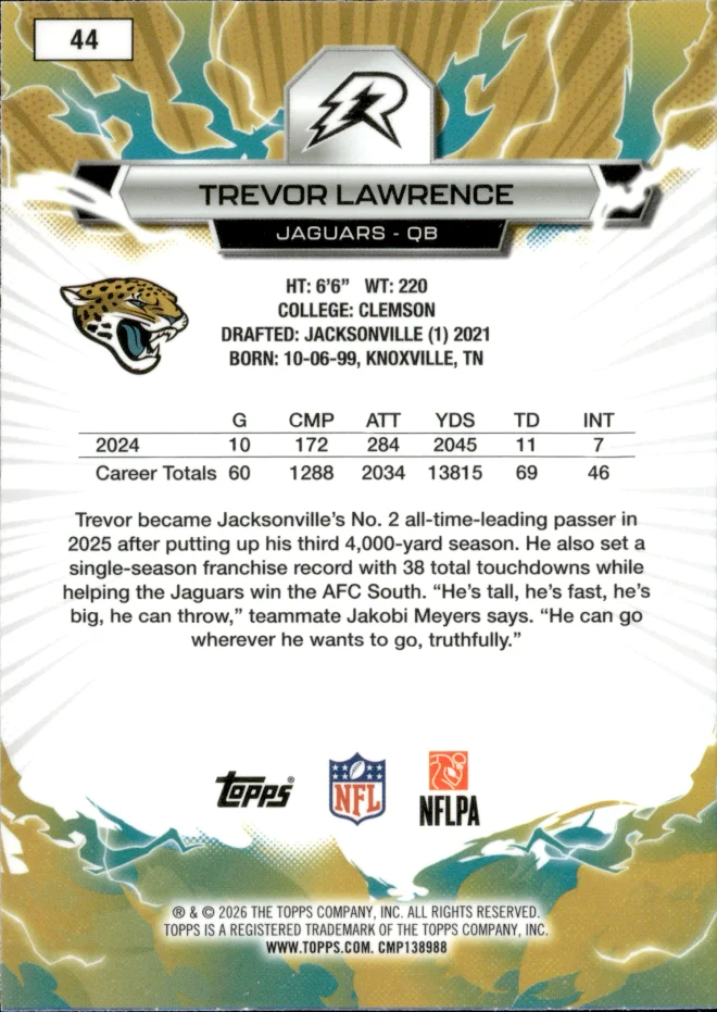 Trevor Lawrence card back