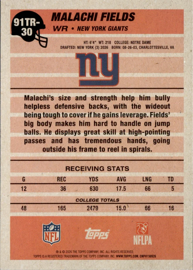 Malachi Fields card back