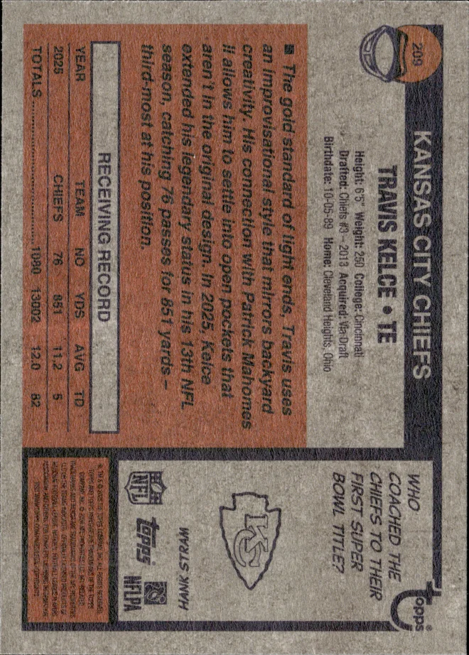 Travis Kelce card back