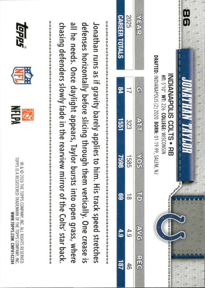 Jonathan Taylor card back