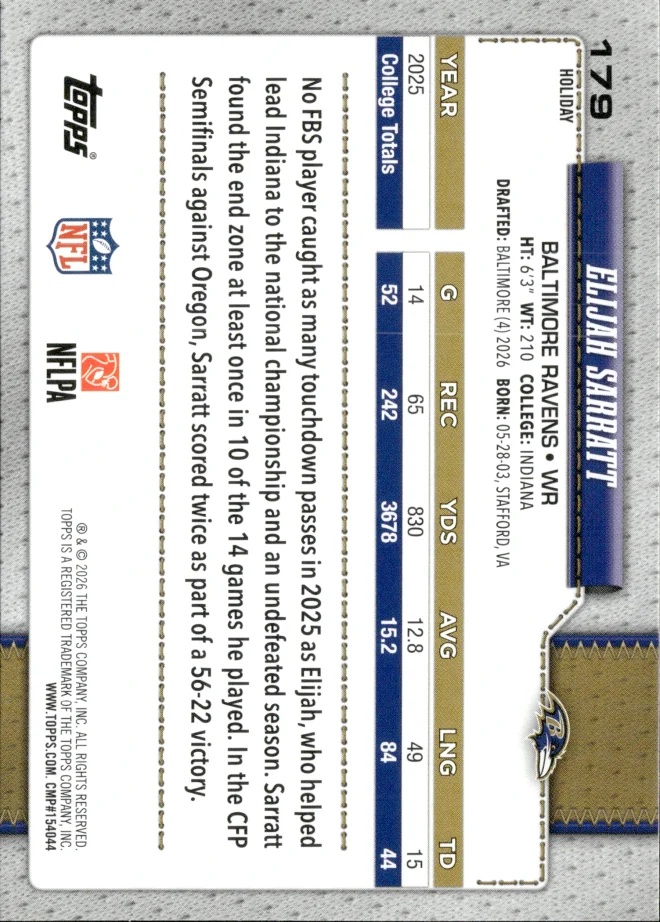 Elijah Sarratt card back