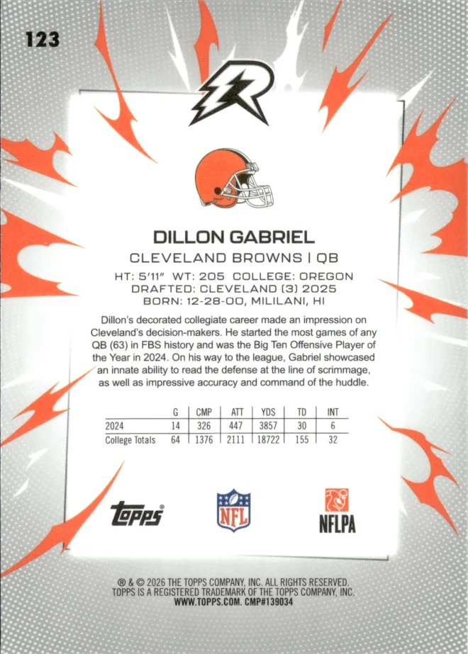 Dillon Gabriel card back