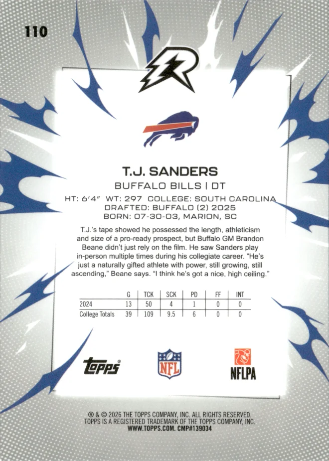 T.J. Sanders card back