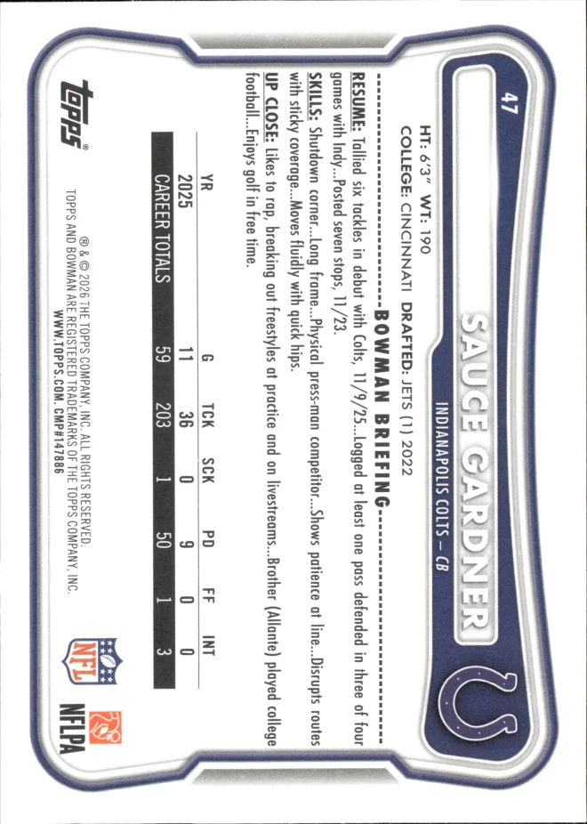 Sauce Gardner card back