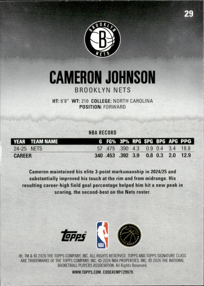 Cameron Johnson card back