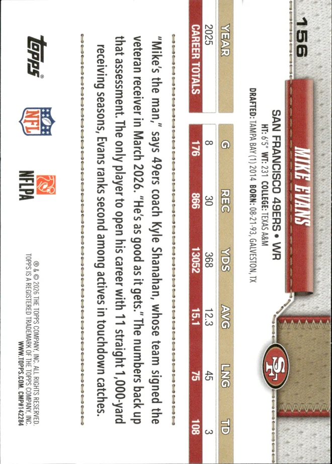 Mike Evans card back