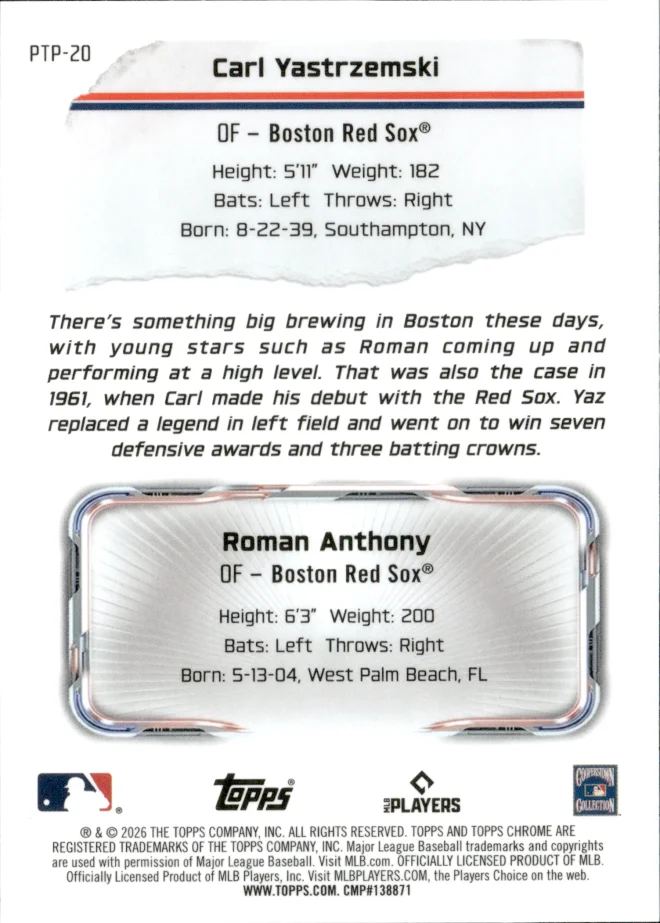 Carl Yastrzemski / Roman Anthony card back
