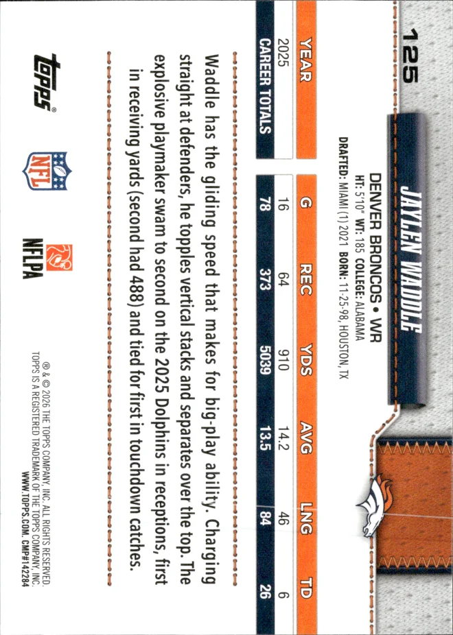 Jaylen Waddle card back