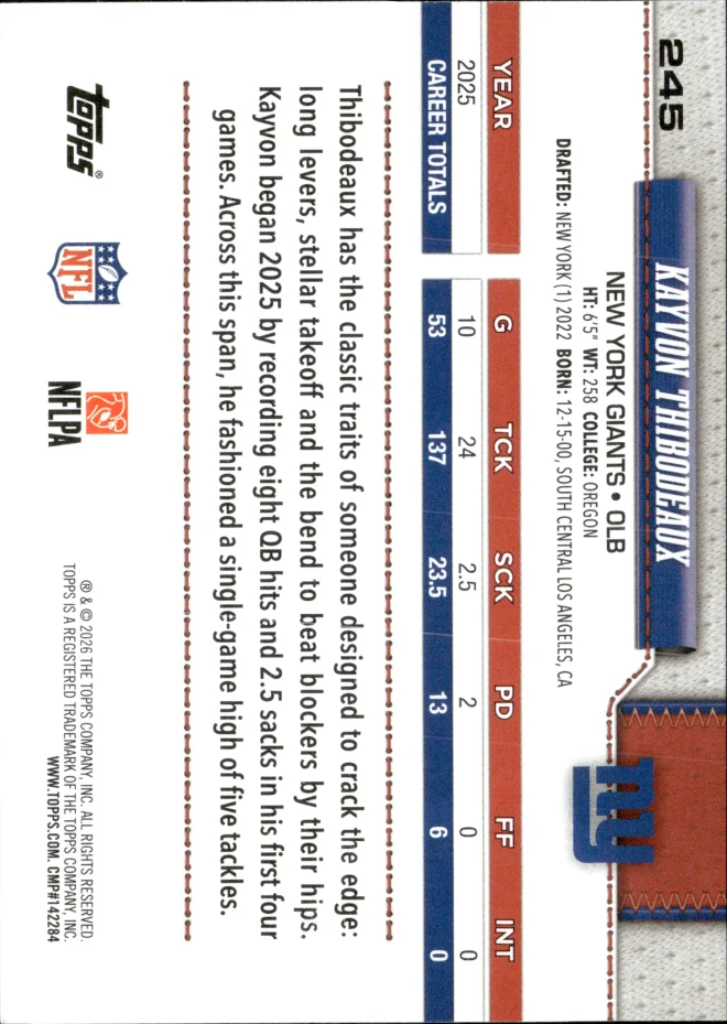 Kayvon Thibodeaux card back