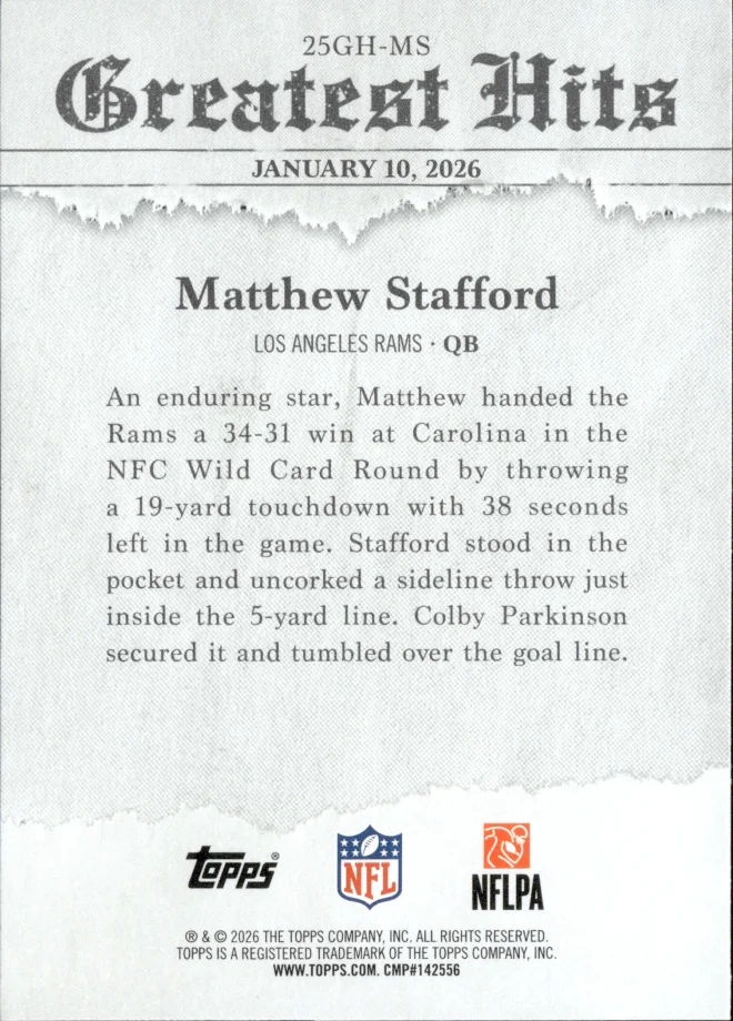 Matthew Stafford card back