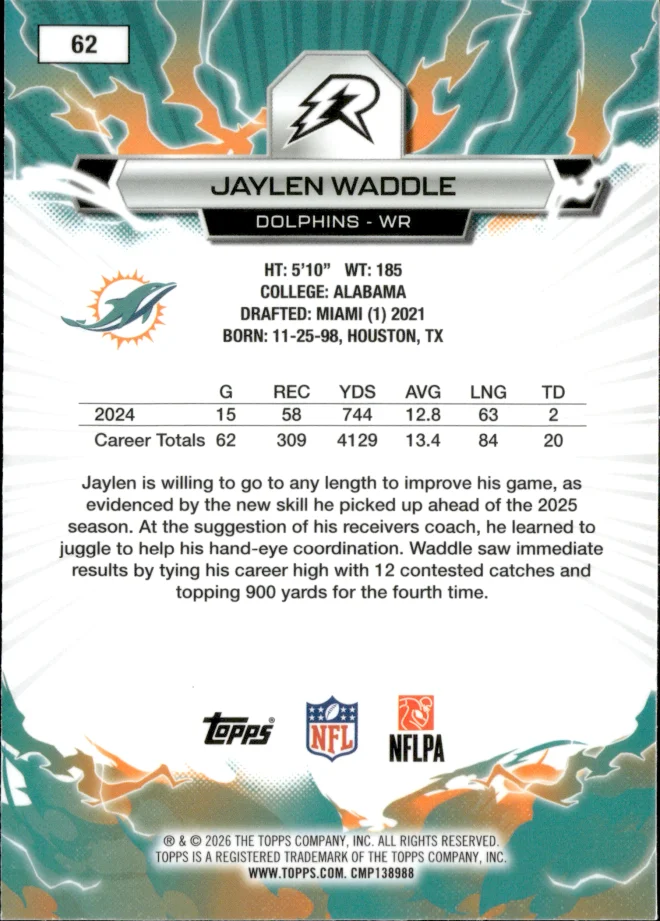 Jaylen Waddle card back