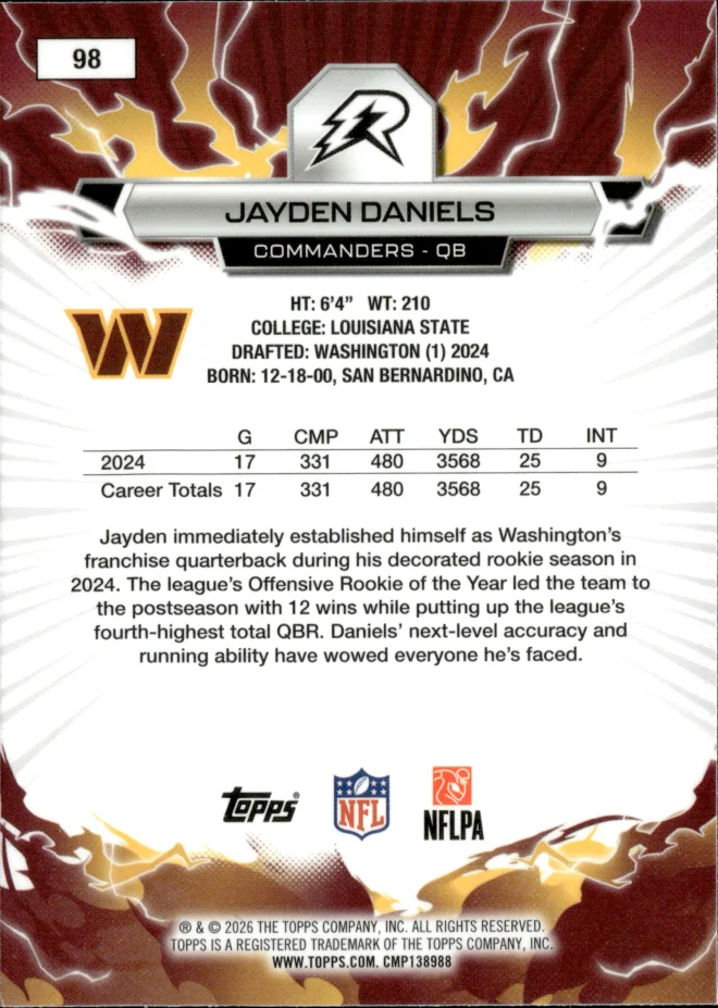 Jayden Daniels card back