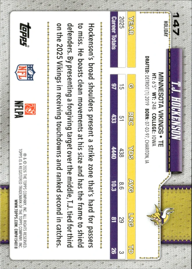 T.J. Hockenson card back