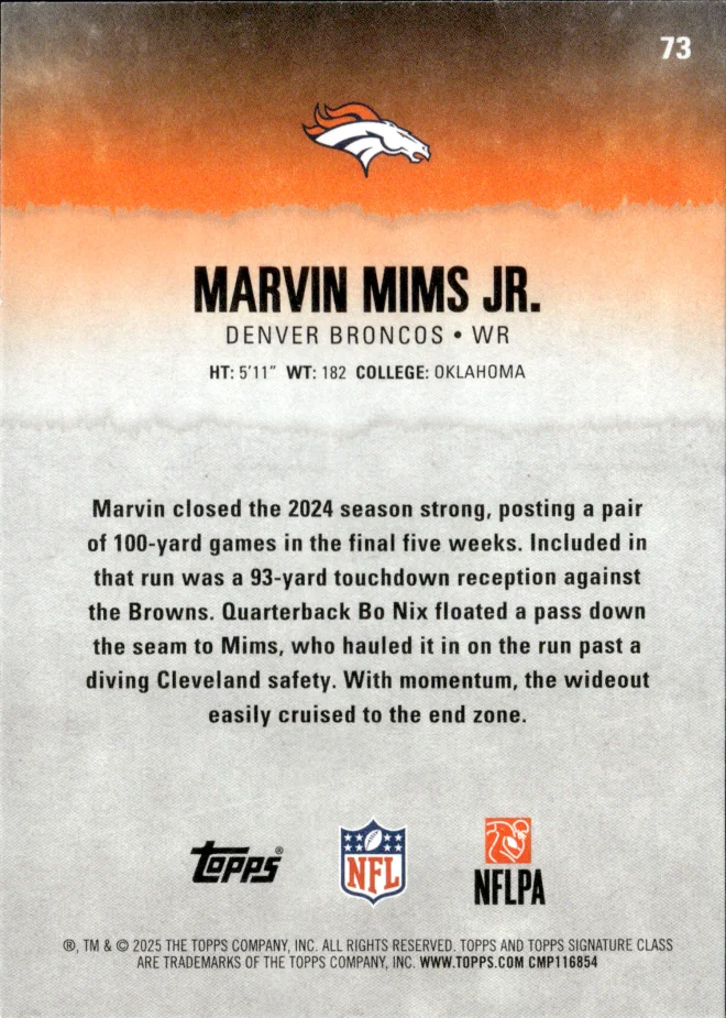 Marvin Mims Jr. card back