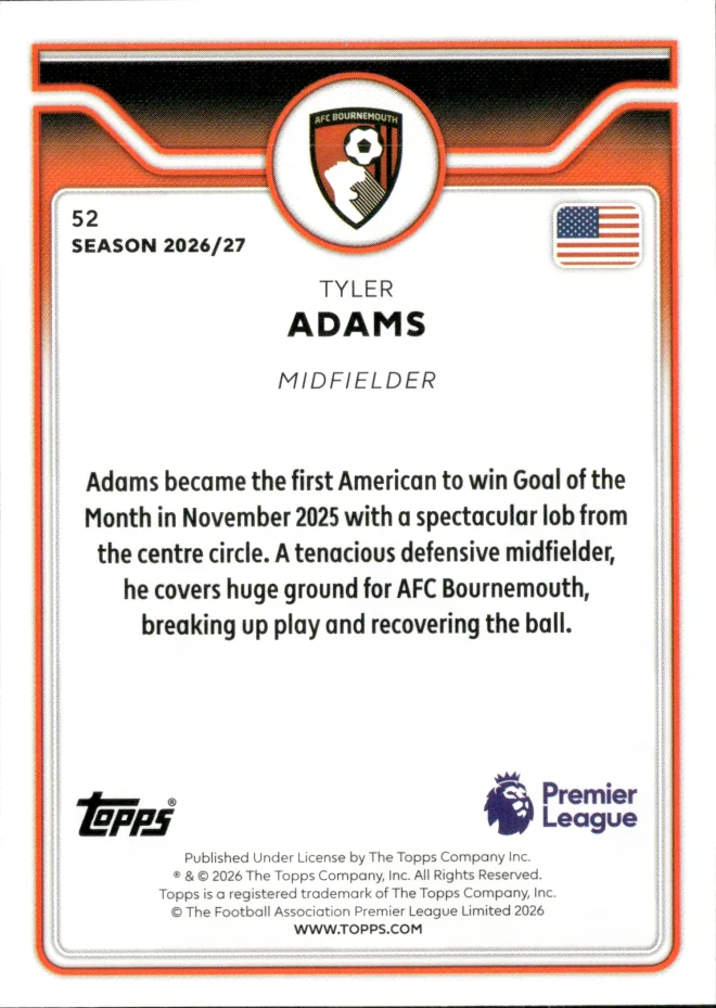 Tyler Adams card back