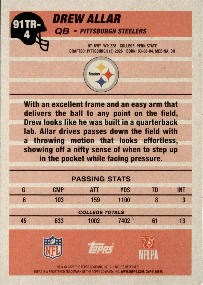 Drew Allar card back
