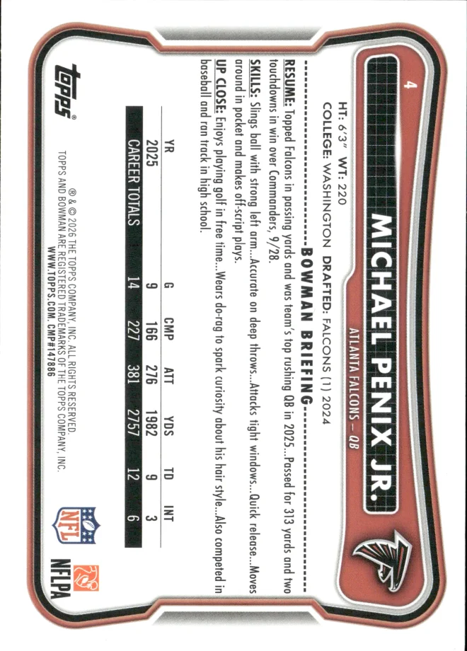Michael Penix Jr. card back