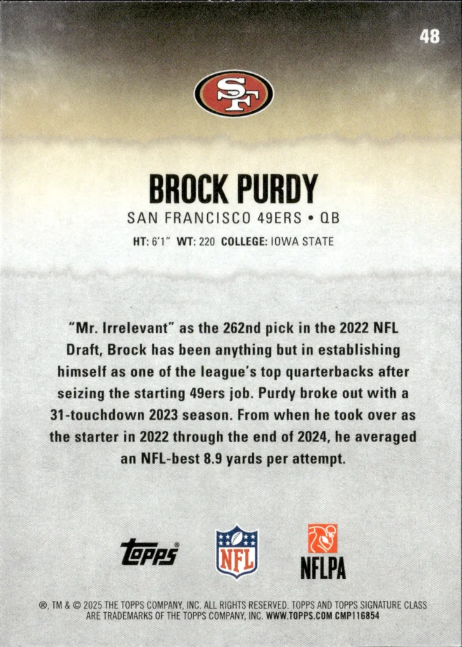 Brock Purdy card back