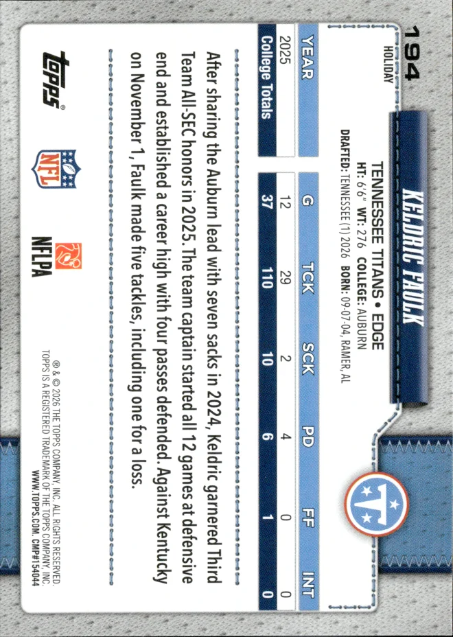 Keldric Faulk card back