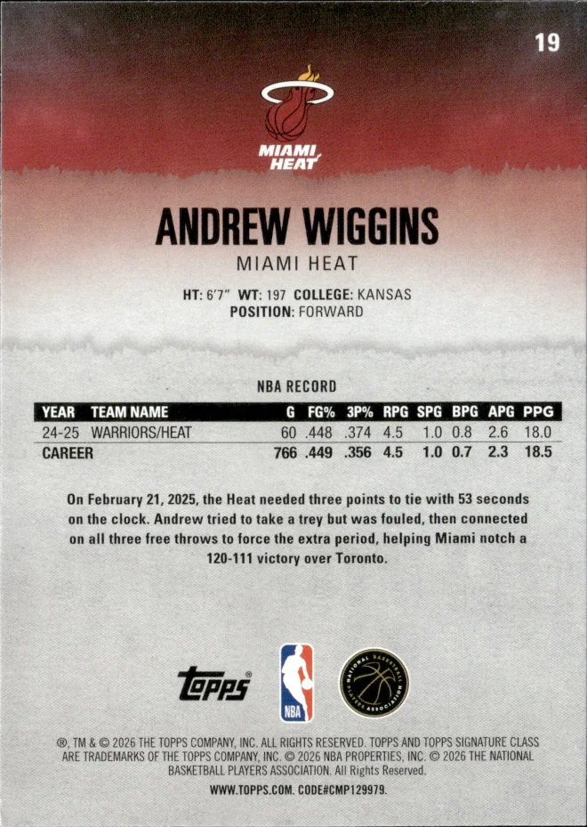 Andrew Wiggins card back