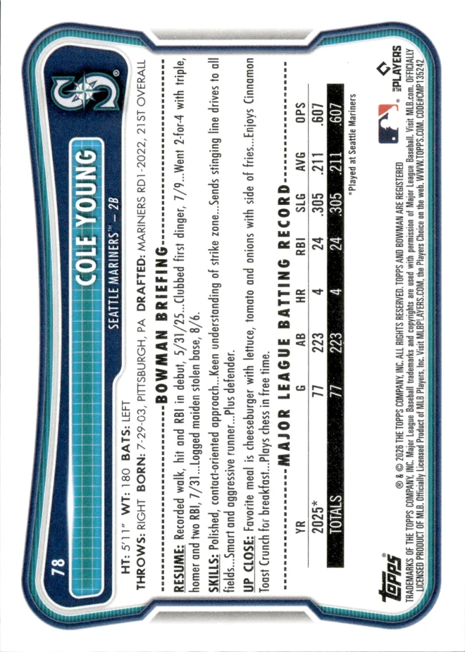 Cole Young card back