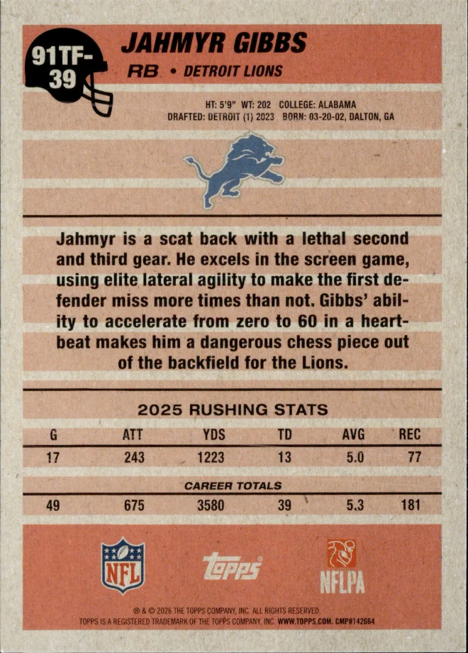 Jahmyr Gibbs card back