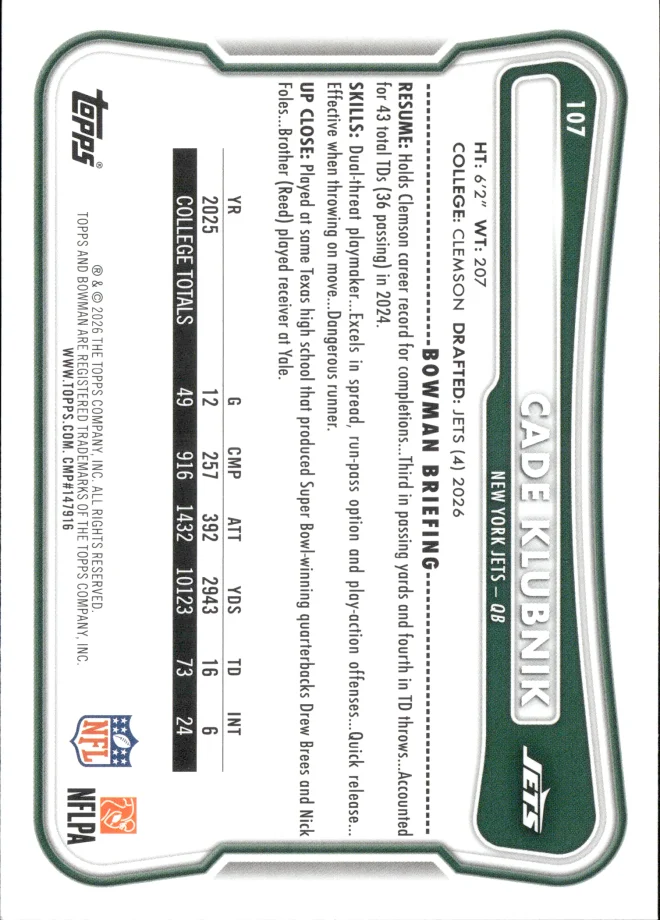 Cade Klubnik card back