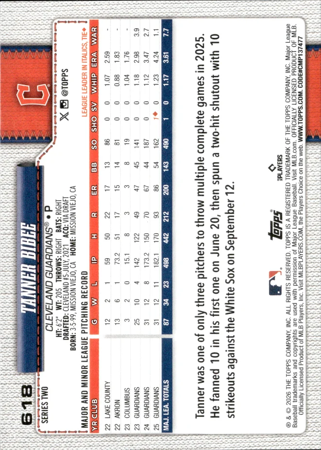 Tanner Bibee card back