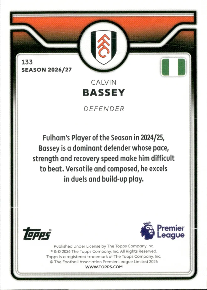 Calvin Bassey card back