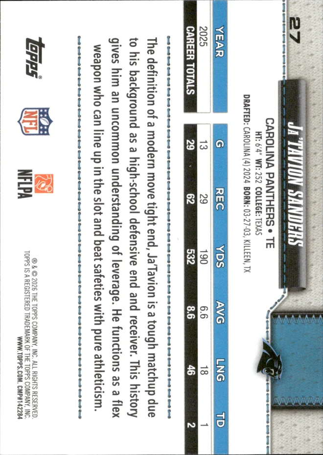 Ja'Tavion Sanders card back