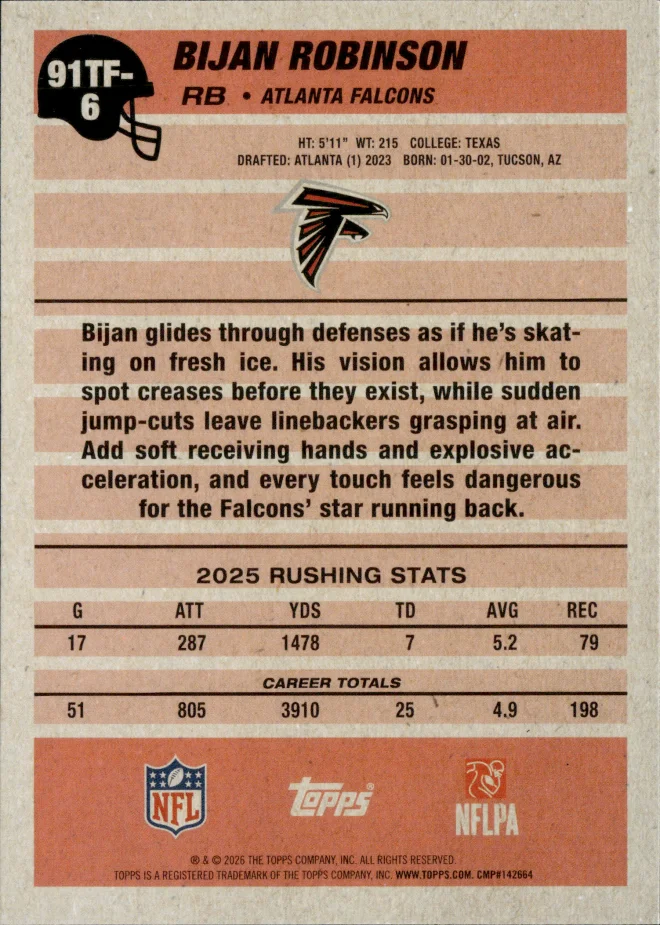 Bijan Robinson card back