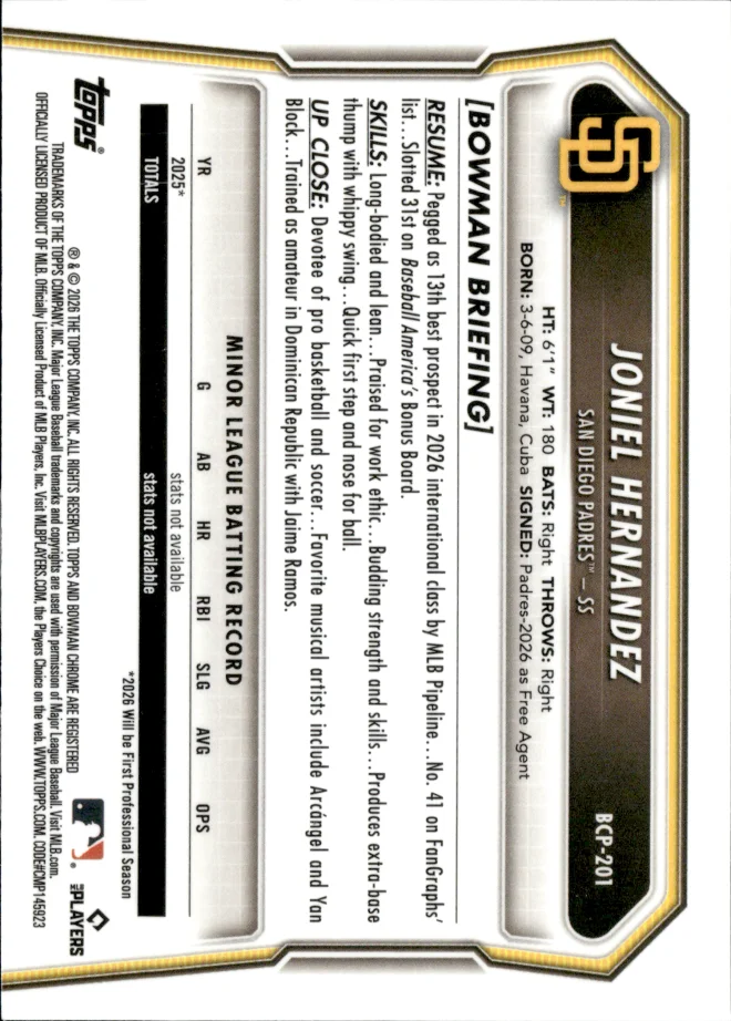 Joniel Hernandez card back