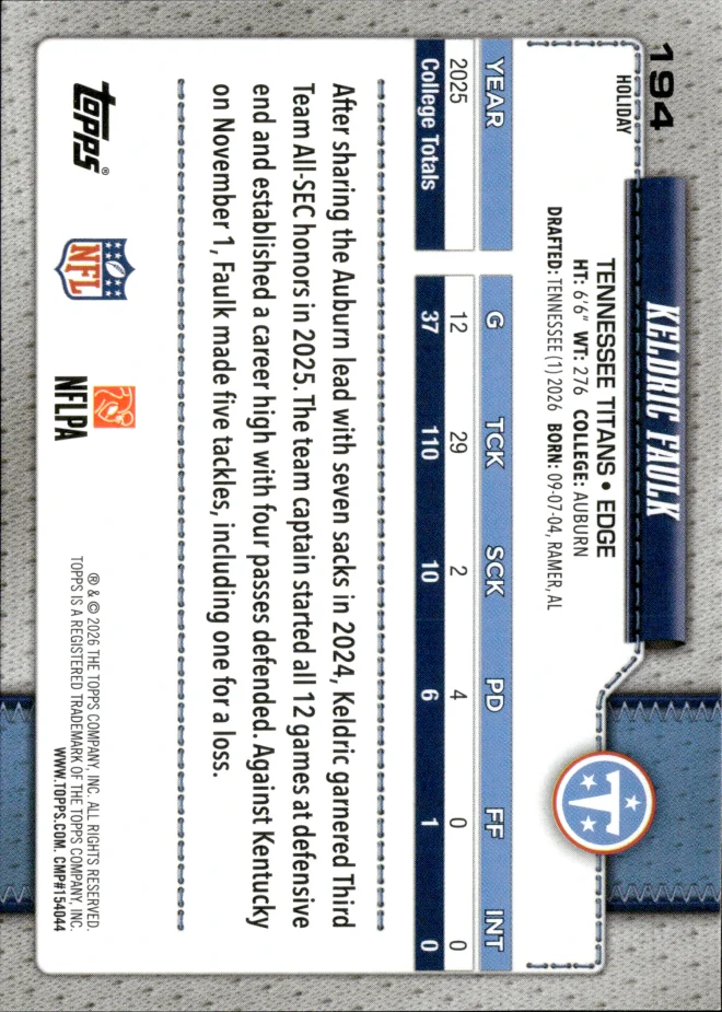Keldric Faulk card back