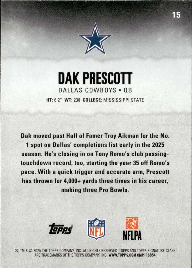 Dak Prescott card back