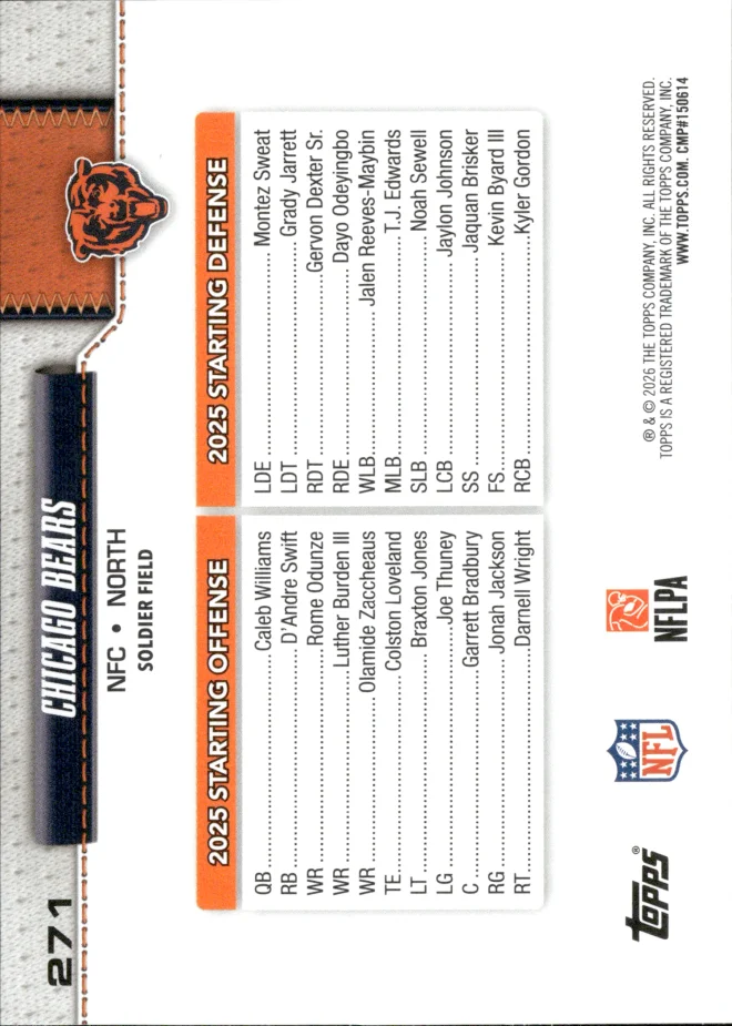 Chicago Bears card back