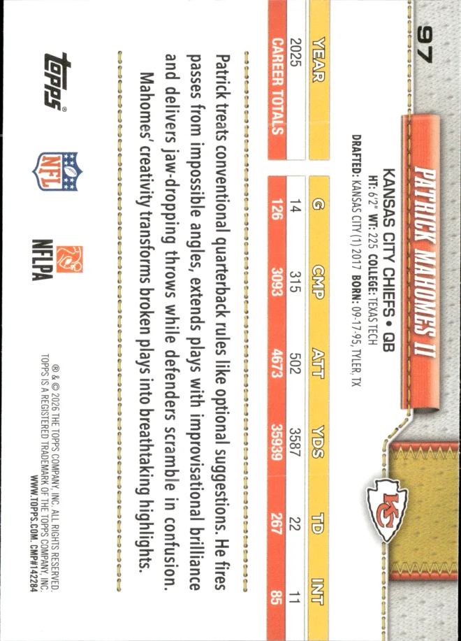 Patrick Mahomes II card back