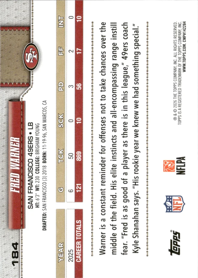 Fred Warner card back