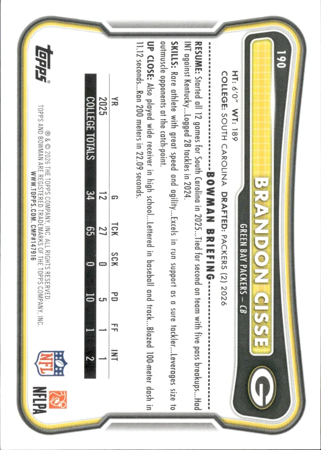 Brandon Cisse card back