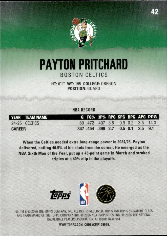Payton Pritchard card back