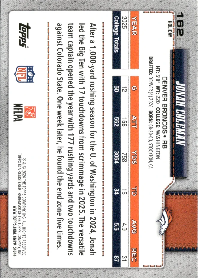 Jonah Coleman card back