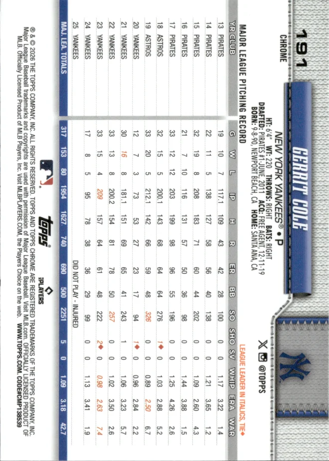 Gerrit Cole card back