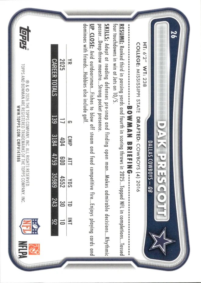 Dak Prescott card back
