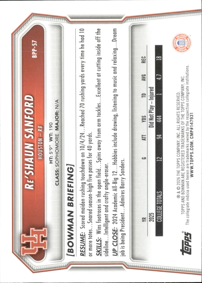 Re'Shaun Sanford card back