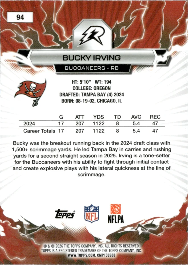 Bucky Irving card back