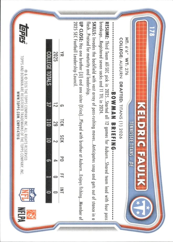 Keldric Faulk card back