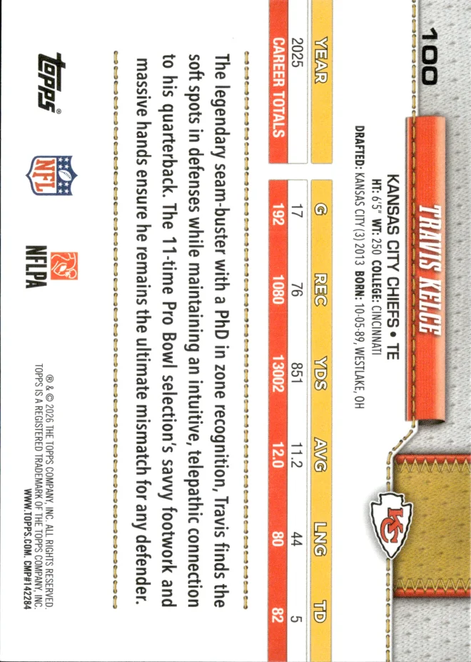 Travis Kelce card back