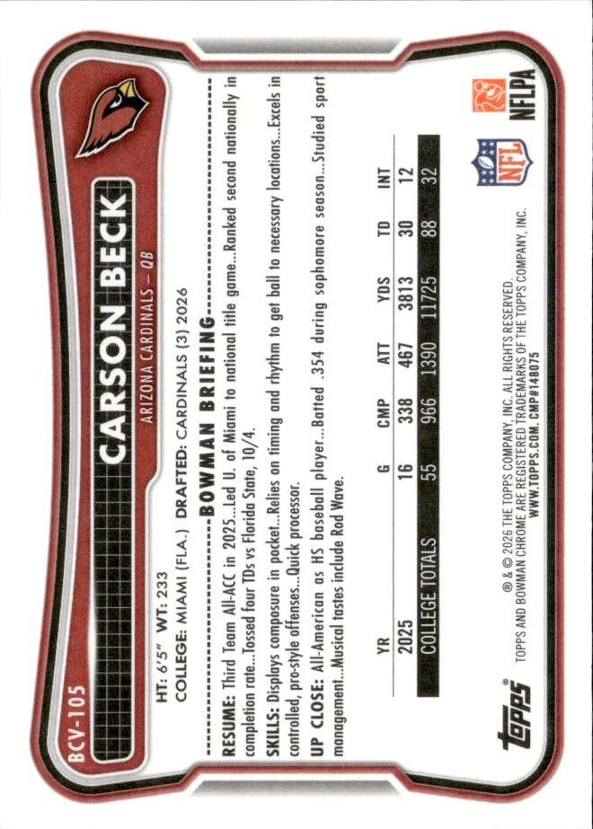 Carson Beck card back