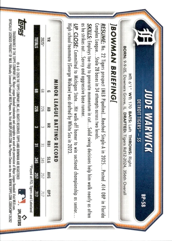 Jude Warwick card back
